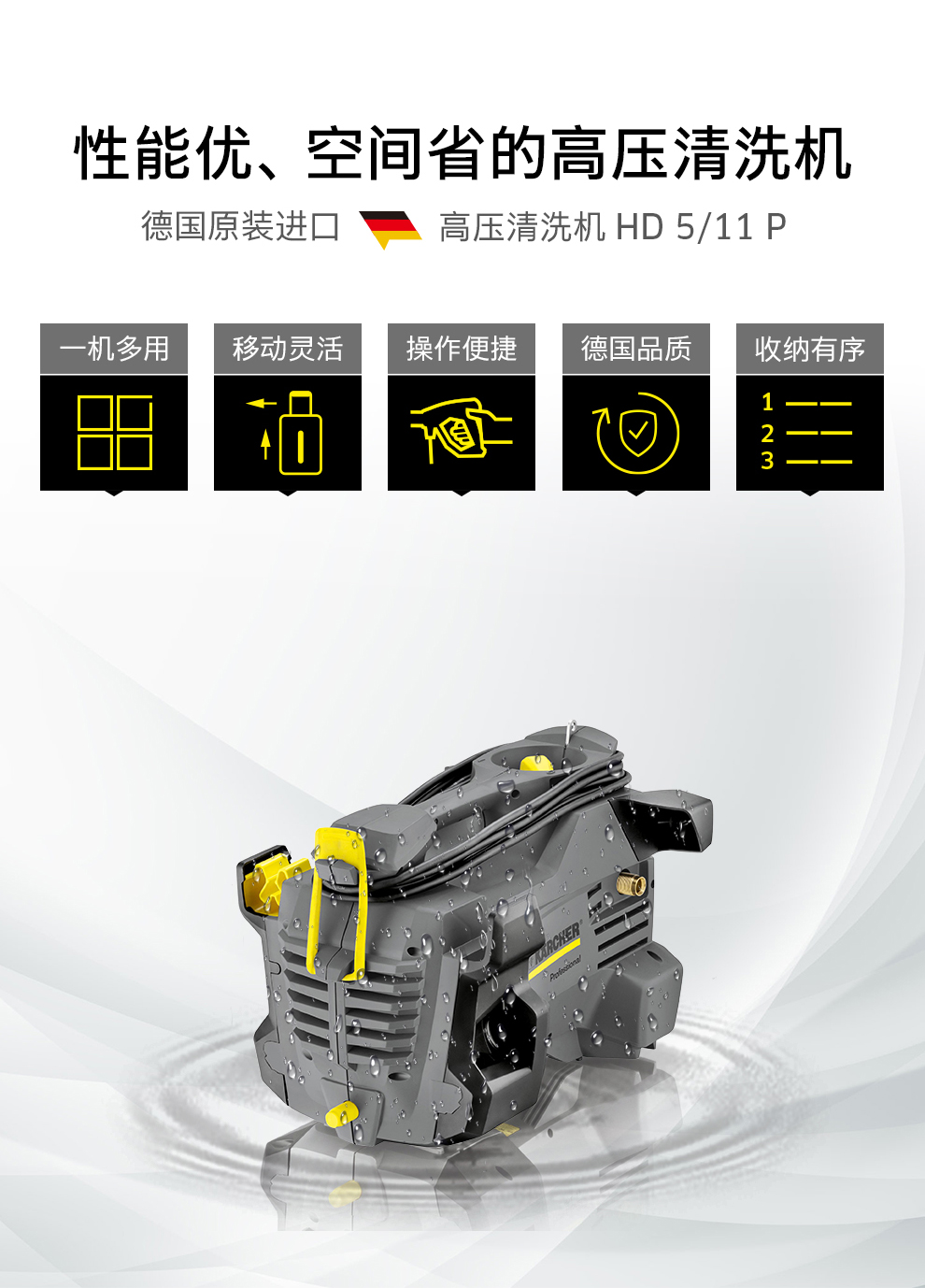 卡赫 便携式紧凑型冷水高压清洗机HD 5/11 P