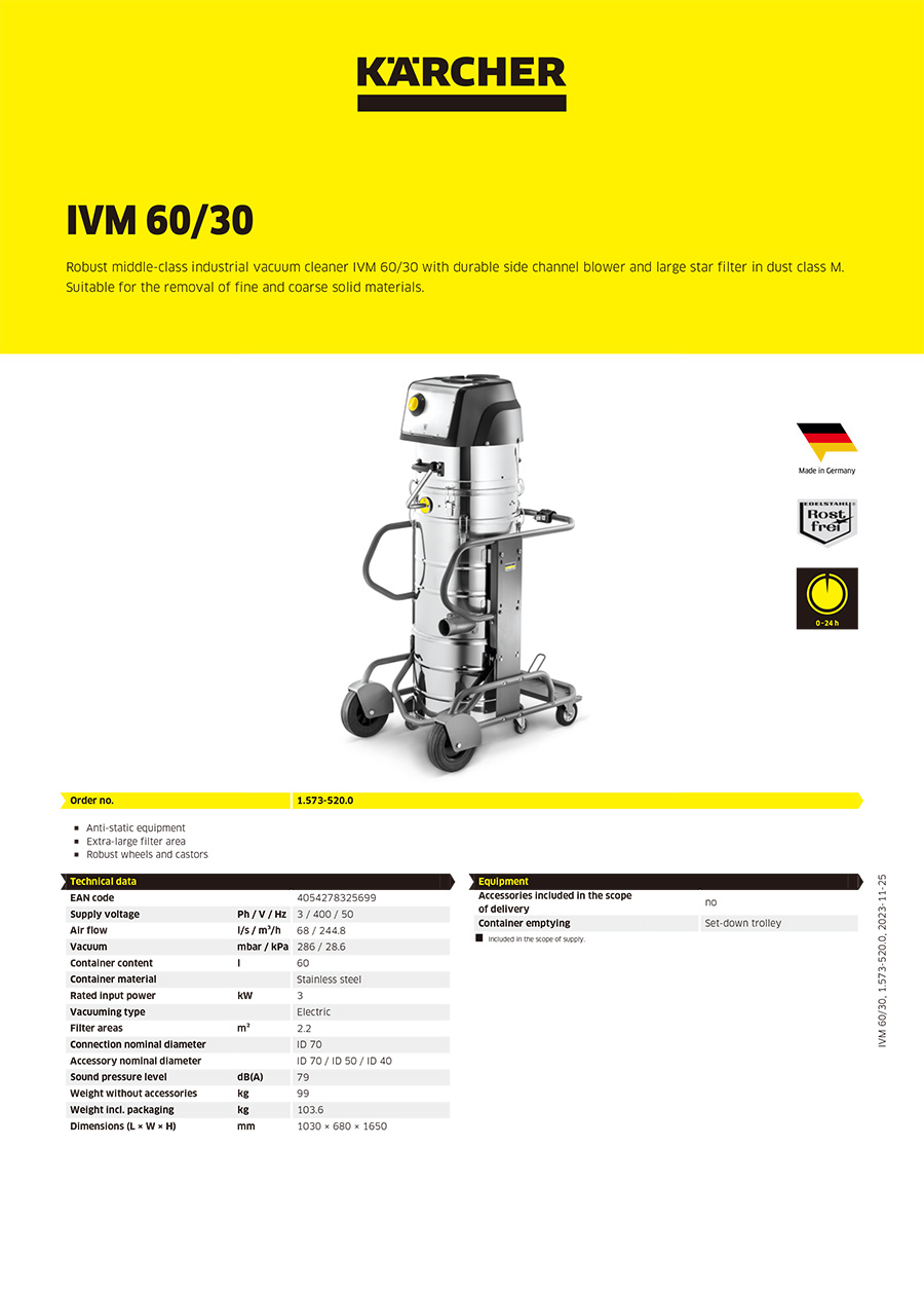卡赫 中大型工业吸尘器IVM 60/30