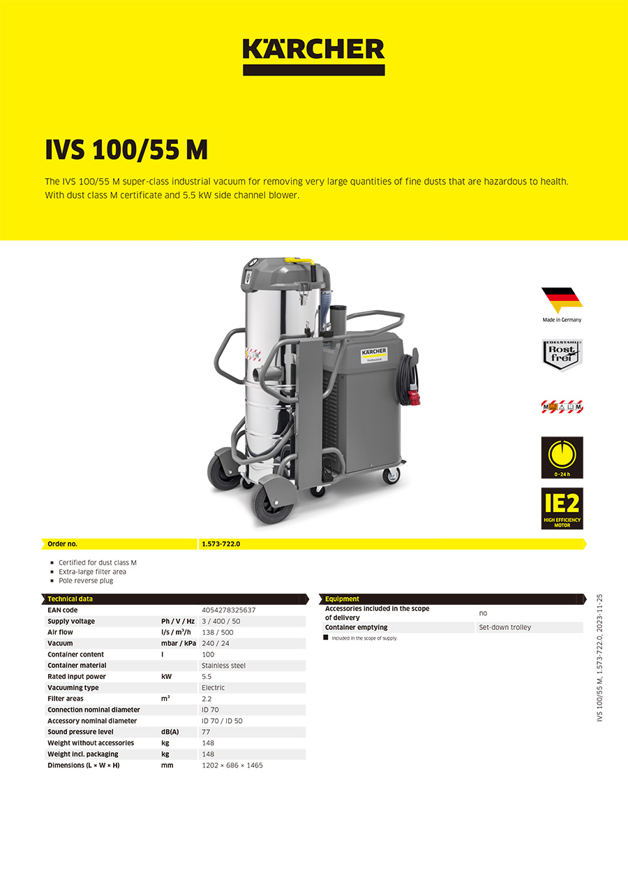 卡赫 5.5KW工业吸尘器IVS 100/55 M