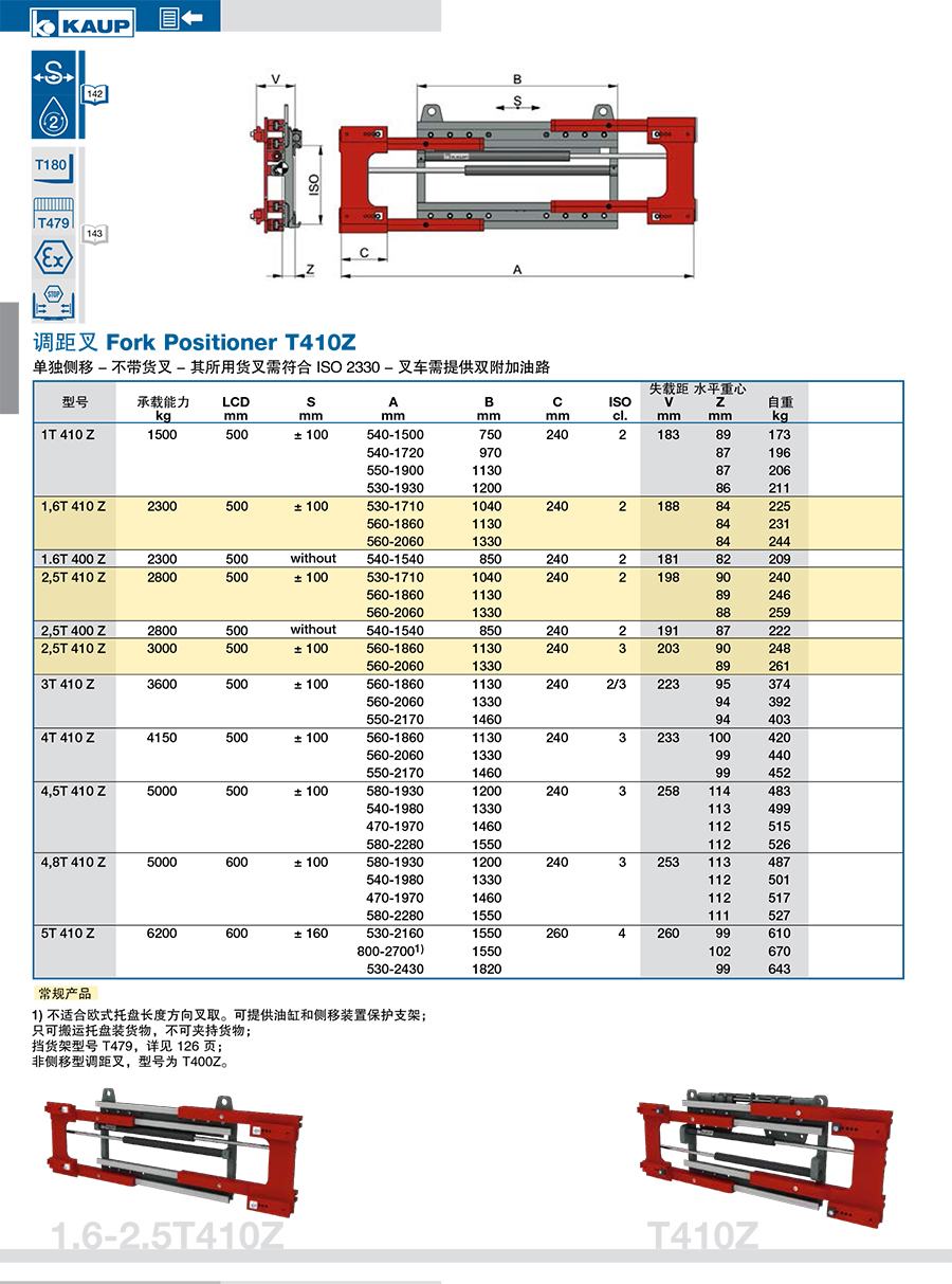 KAUP靠普牌 重型调距叉 单独侧移 不带货叉T410Z