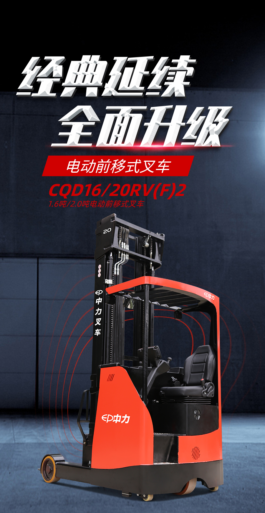 2吨中力牌电动前移式叉车CQD20RV2