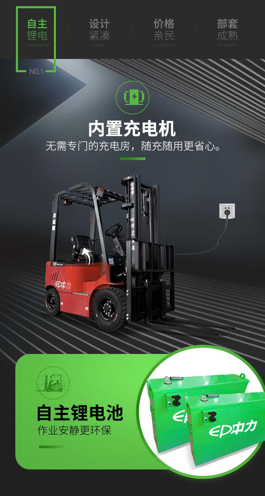 1.5吨中力牌锂电池小金刚叉车EFL151Z