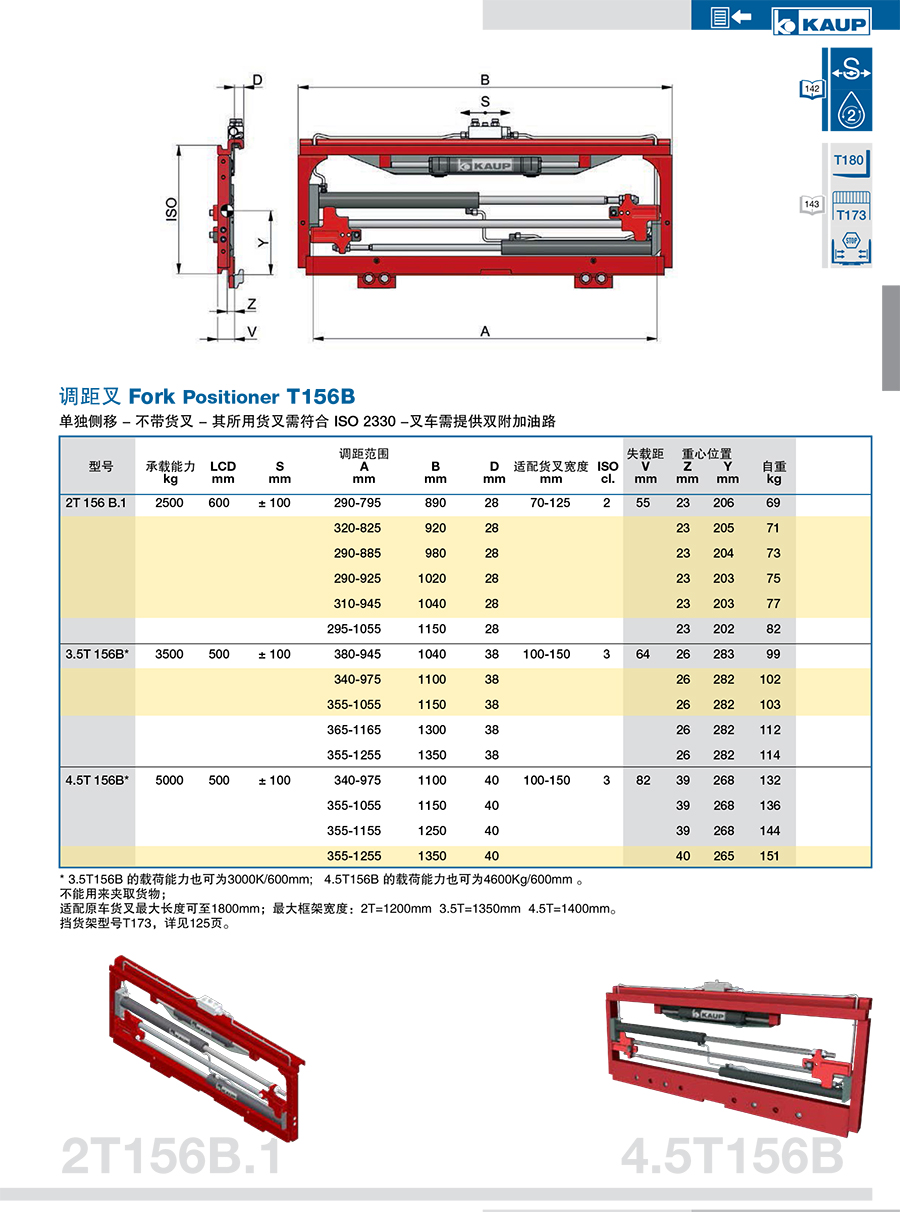 KAUP靠普牌轻型调距叉 单独侧移 不带货叉 T156B
