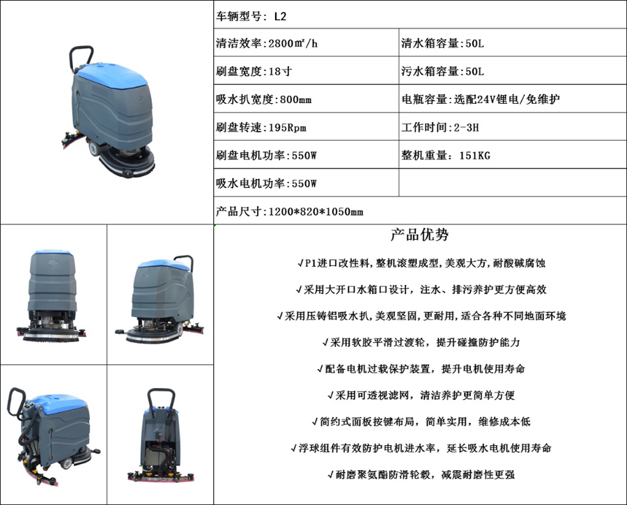 LIFITOL手推式洗地吸干机L2（拖线款）