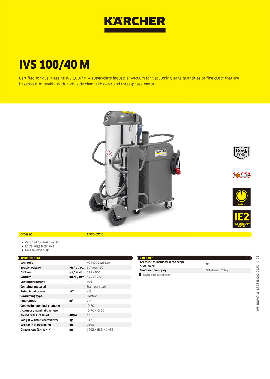 卡赫 4kw工业吸尘器IVS 100/40 M
